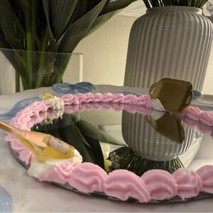 Decorative mirrored trinket with Pink icing and Gold Accents